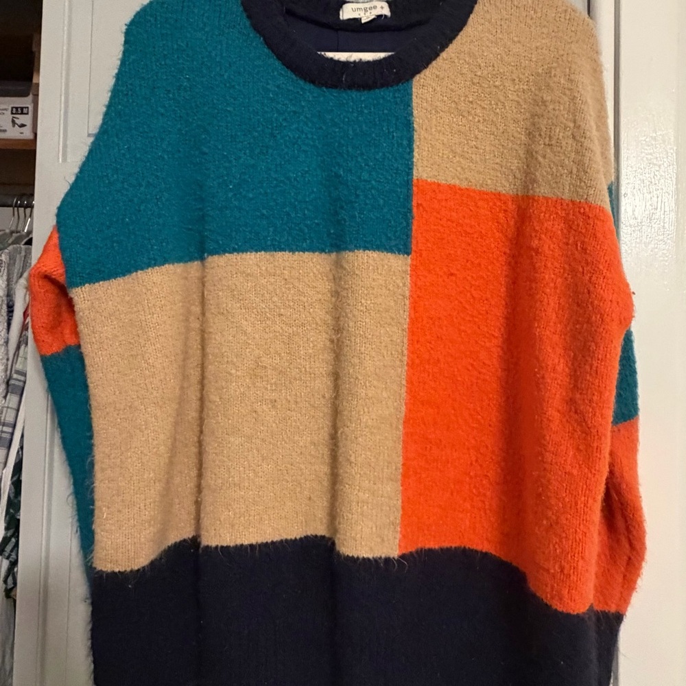 🔥crossposted🔥Umgee Multicolor Knit Sweater in Teal, Navy, and Tan